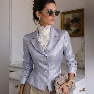 Albert Nipon Silk Tailored Blazer | Silver Lavender | Size 10P